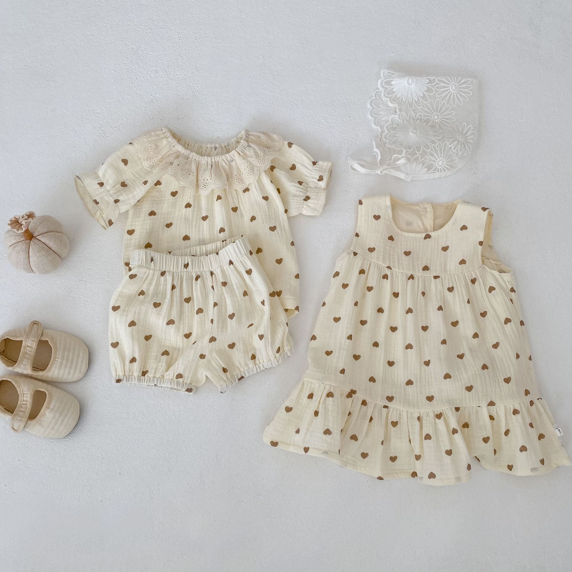 Heart Print Lace Collar Set ハートプリント レースカラー セットアップ【mh0012483】 Engepapa 半袖セットアップ