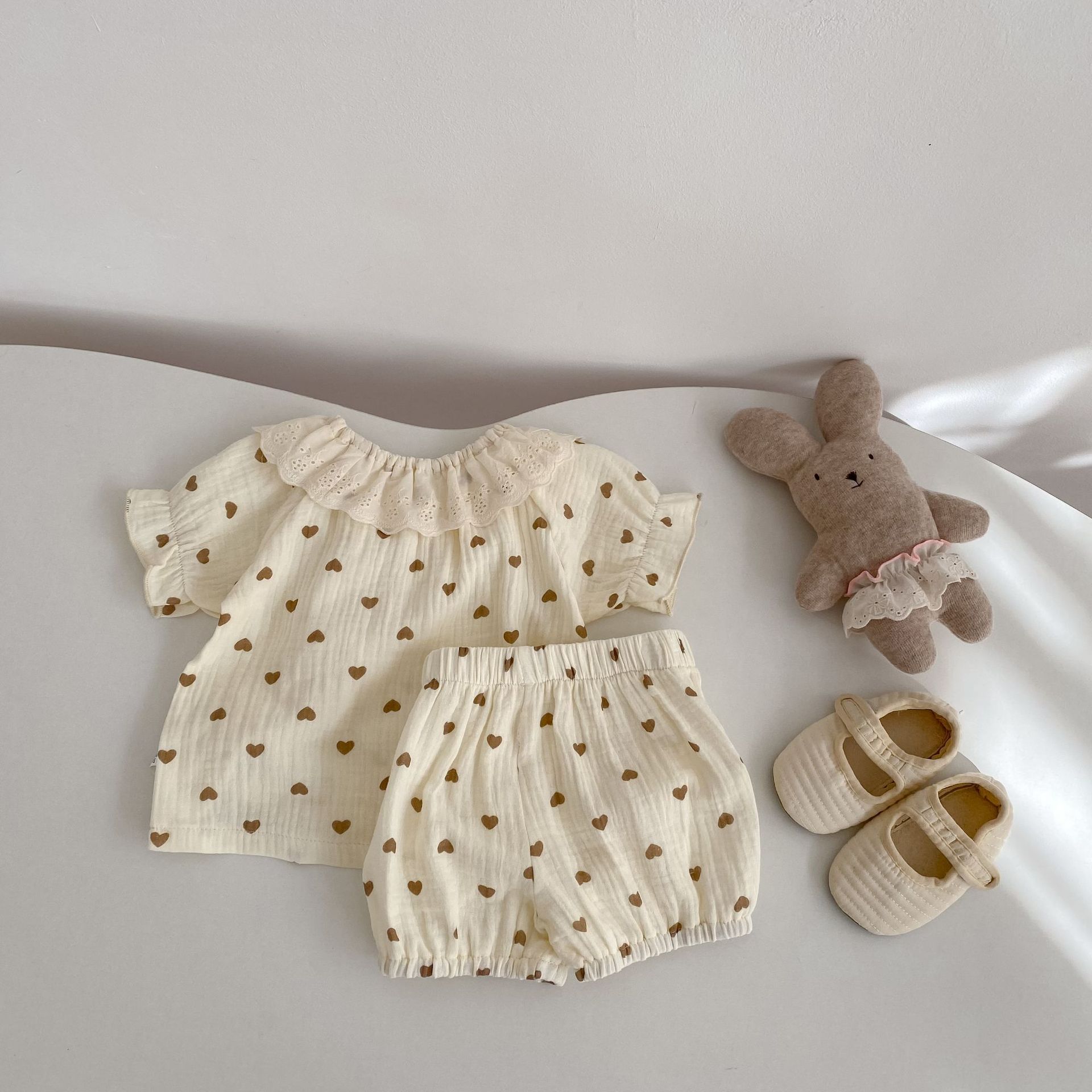 Heart Print Lace Collar Set ハートプリント レースカラー セットアップ【mh0012483】 Engepapa 半袖セットアップ