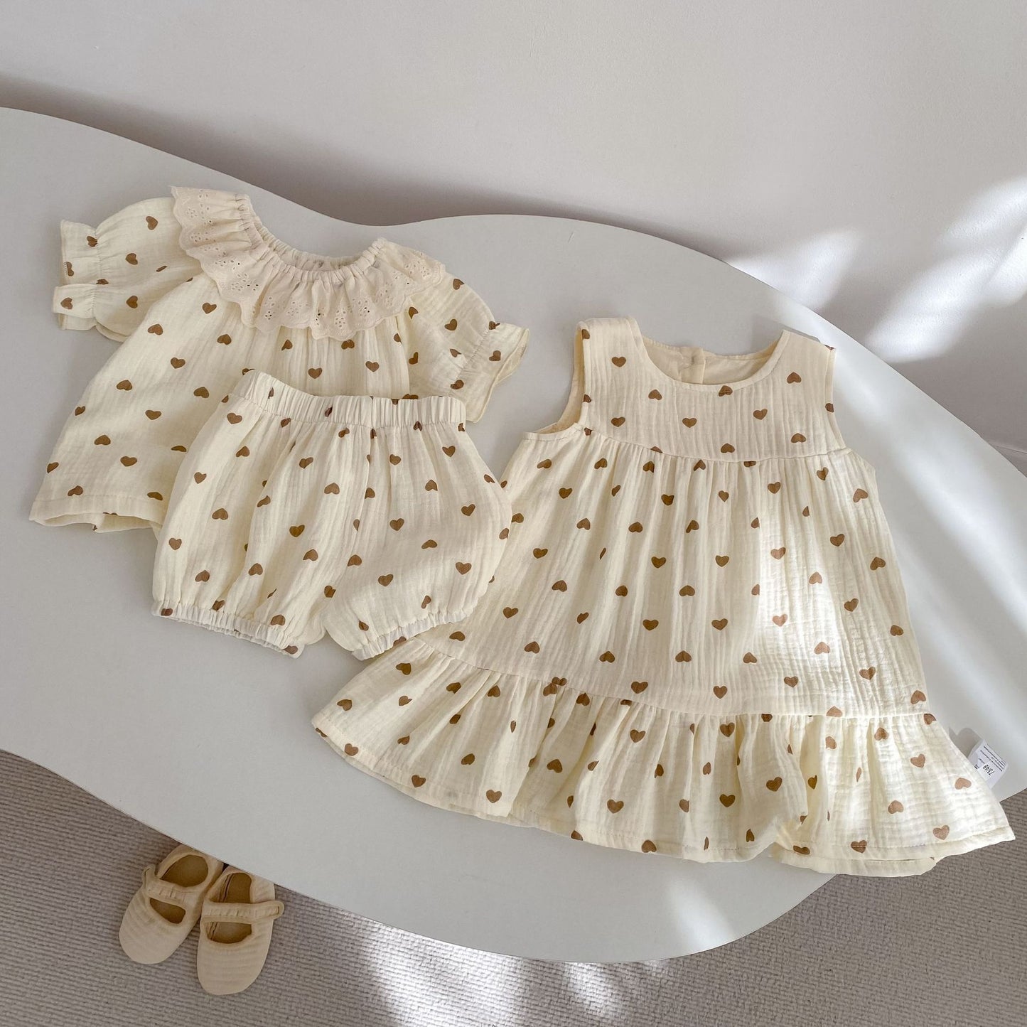 Heart Print Lace Collar Set ハートプリント レースカラー セットアップ【mh0012483】 Engepapa 半袖セットアップ
