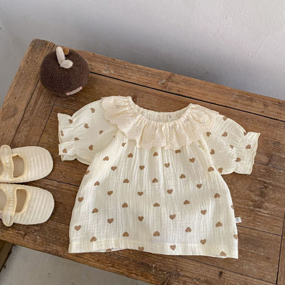 Heart Print Lace Collar Set ハートプリント レースカラー セットアップ【mh0012483】 Engepapa 半袖セットアップ
