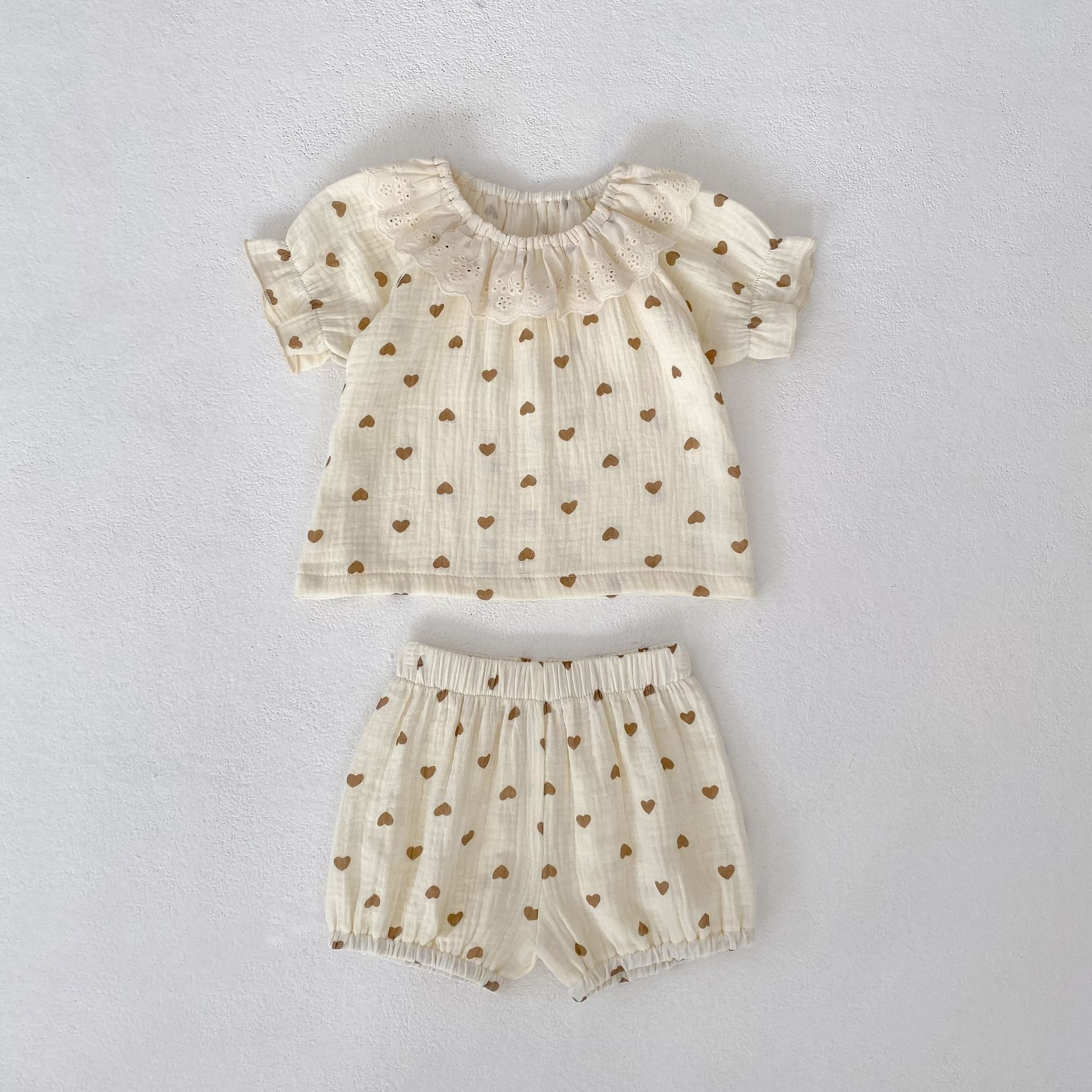 Heart Print Lace Collar Set ハートプリント レースカラー セットアップ【mh0012483】 Suit / 73cm Engepapa 半袖セットアップ