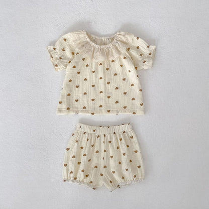 Heart Print Lace Collar Set ハートプリント レースカラー セットアップ【mh0012483】 Suit / 73cm Engepapa 半袖セットアップ