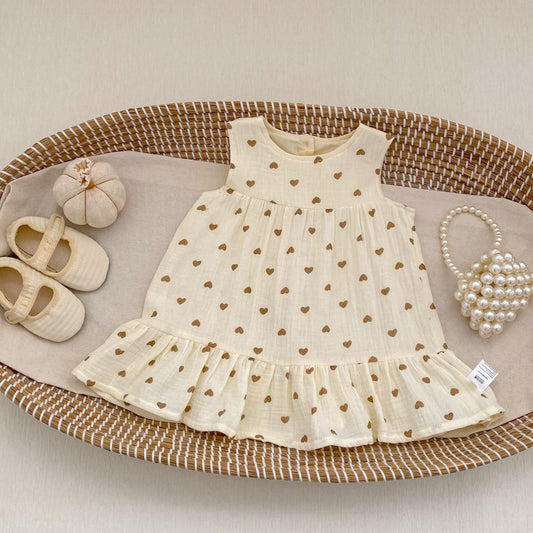 Heart Print Sleeveless Dress ハートプリント ノースリーブ ワンピース【mh0012480】 Apricot / 73cm Engepapa ノースリーブワンピース