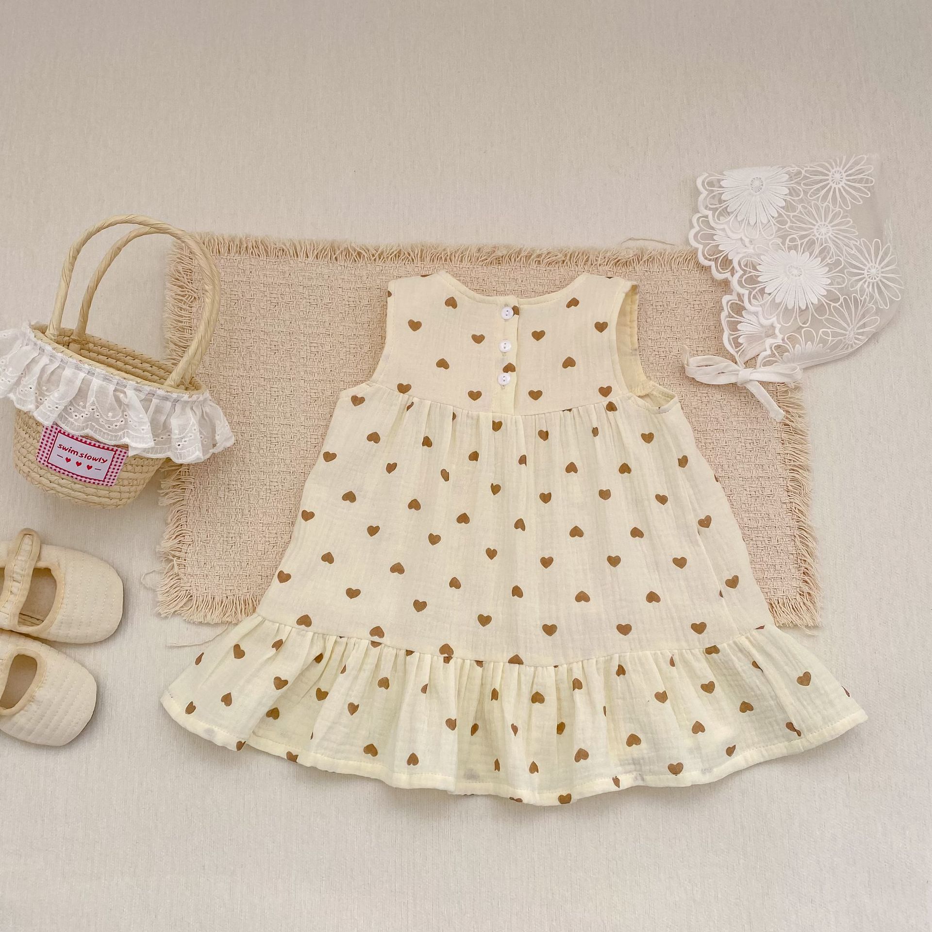 Heart Print Sleeveless Dress ハートプリント ノースリーブ ワンピース【mh0012480】 Engepapa ノースリーブワンピース
