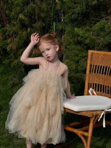 Heavy Craftsmanship Mesh Birthday Dress チュール ノースリーブワンピース【mh0013251】 Apricot / 90cm Chengle ノースリーブワンピース