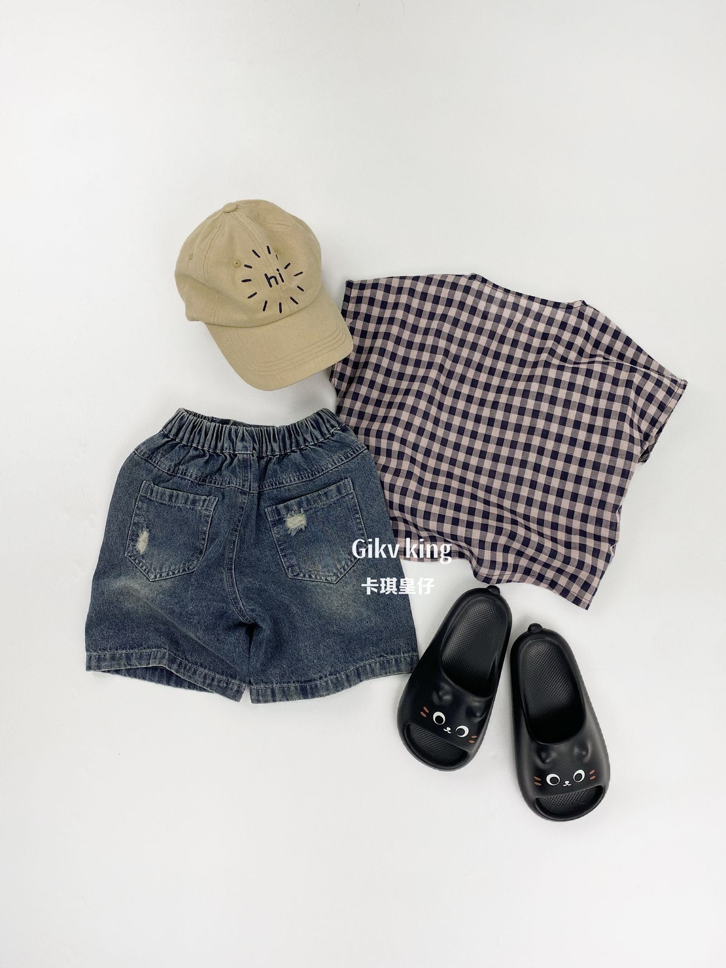 Henley Neckline Dropped Shoulder Shirt ギンガムチェック フレンチスリーブブラウス【mh0012831】 Gikv king 半袖シャツ・ブラウス