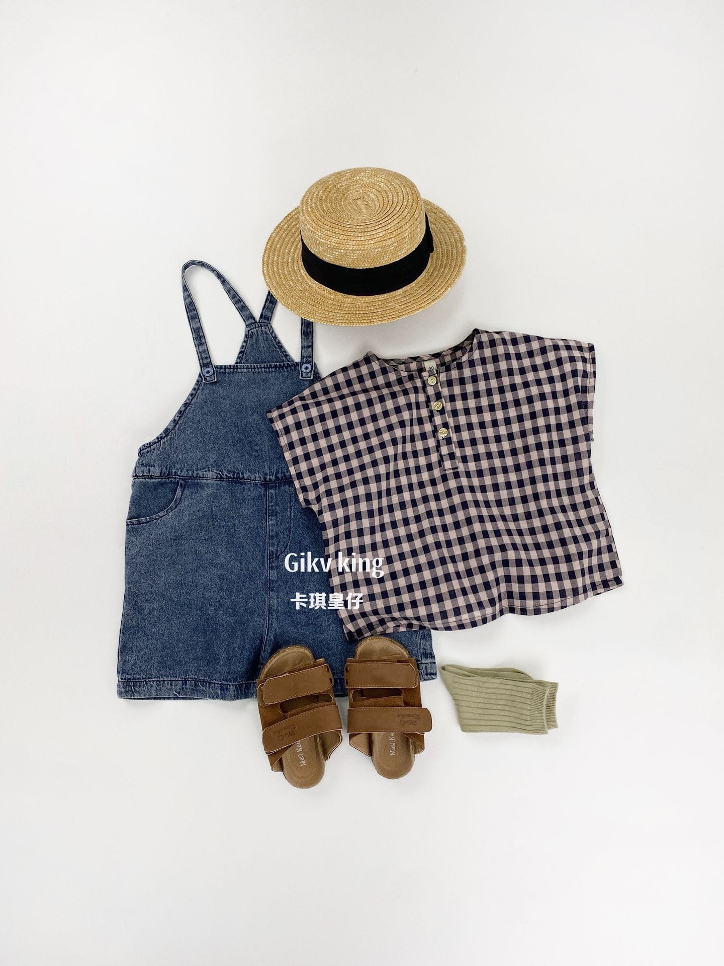 Henley Neckline Dropped Shoulder Shirt ギンガムチェック フレンチスリーブブラウス【mh0012831】 Gikv king 半袖シャツ・ブラウス