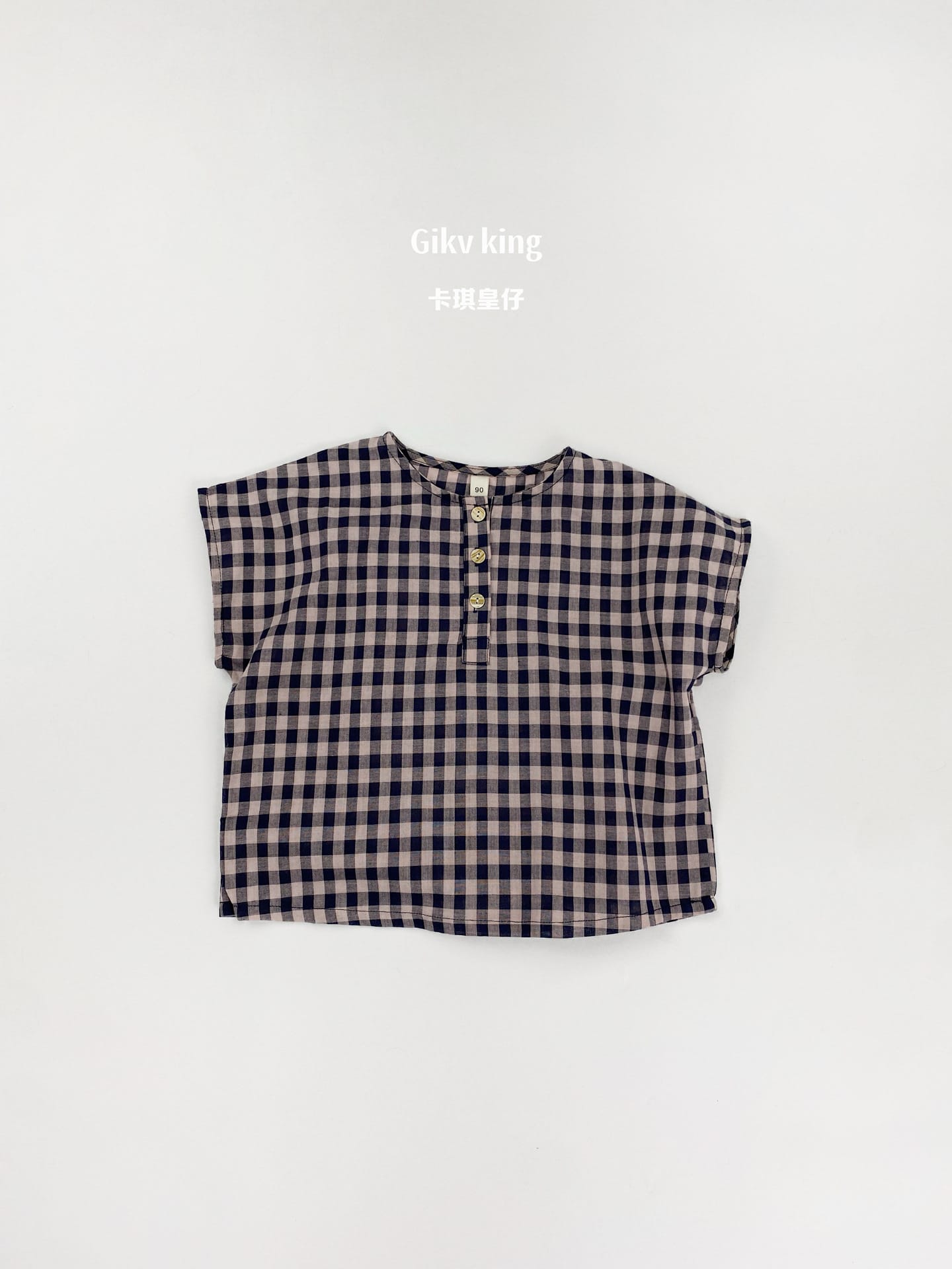 Henley Neckline Dropped Shoulder Shirt ギンガムチェック フレンチスリーブブラウス【mh0012831】 Gikv king 半袖シャツ・ブラウス