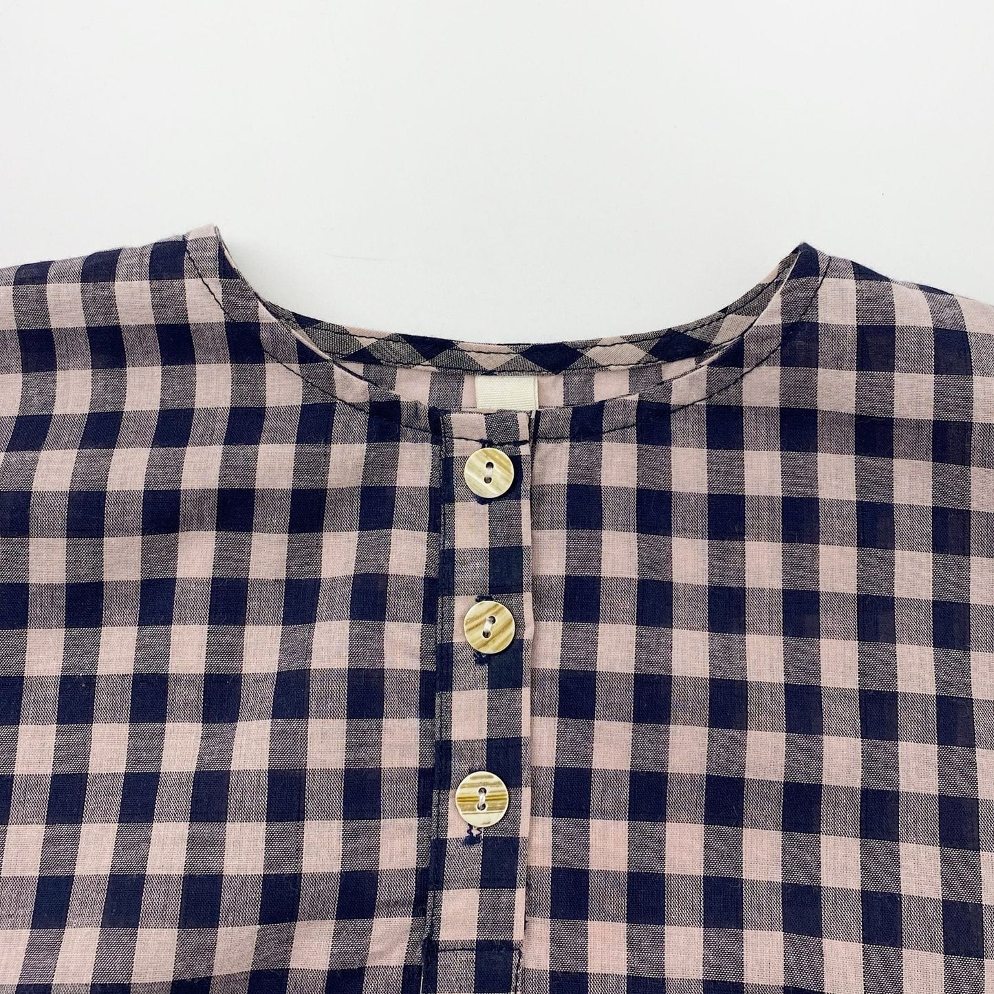 Henley Neckline Dropped Shoulder Shirt ギンガムチェック フレンチスリーブブラウス【mh0012831】 Gikv king 半袖シャツ・ブラウス
