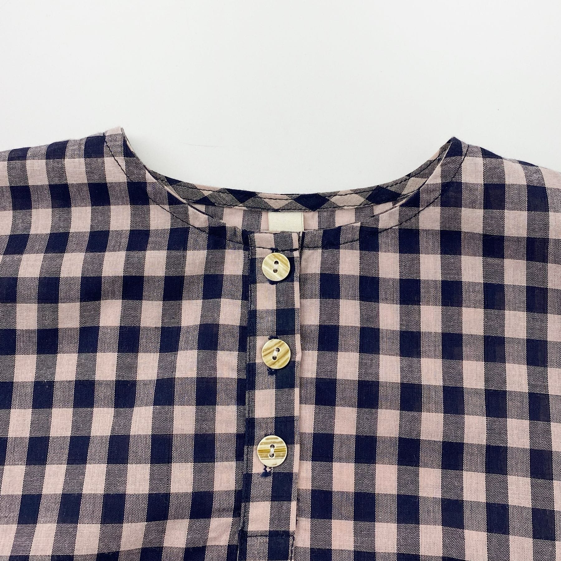 Henley Neckline Dropped Shoulder Shirt ギンガムチェック フレンチスリーブブラウス【mh0012831】 Gikv king 半袖シャツ・ブラウス