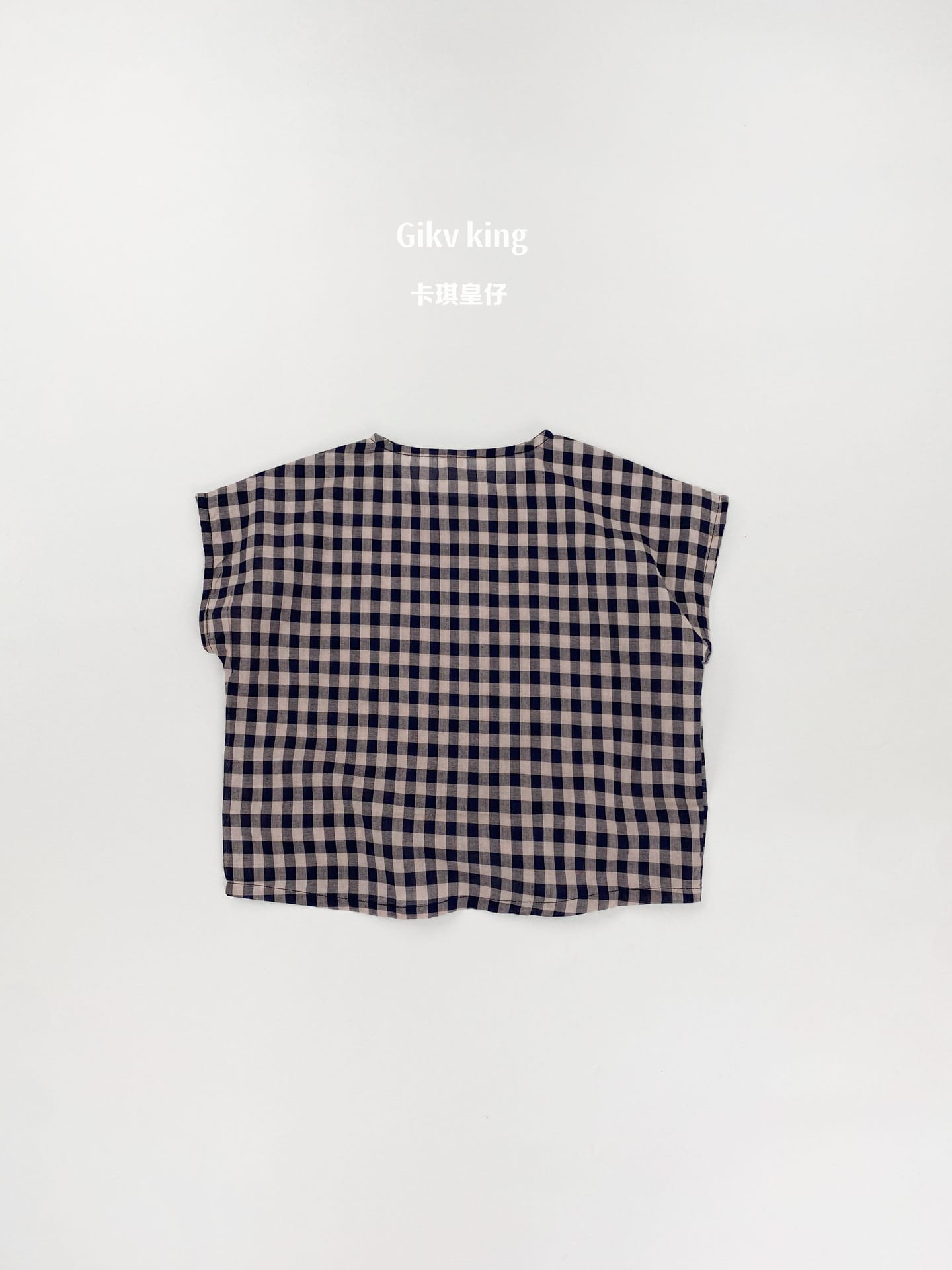 Henley Neckline Dropped Shoulder Shirt ギンガムチェック フレンチスリーブブラウス【mh0012831】 Gikv king 半袖シャツ・ブラウス