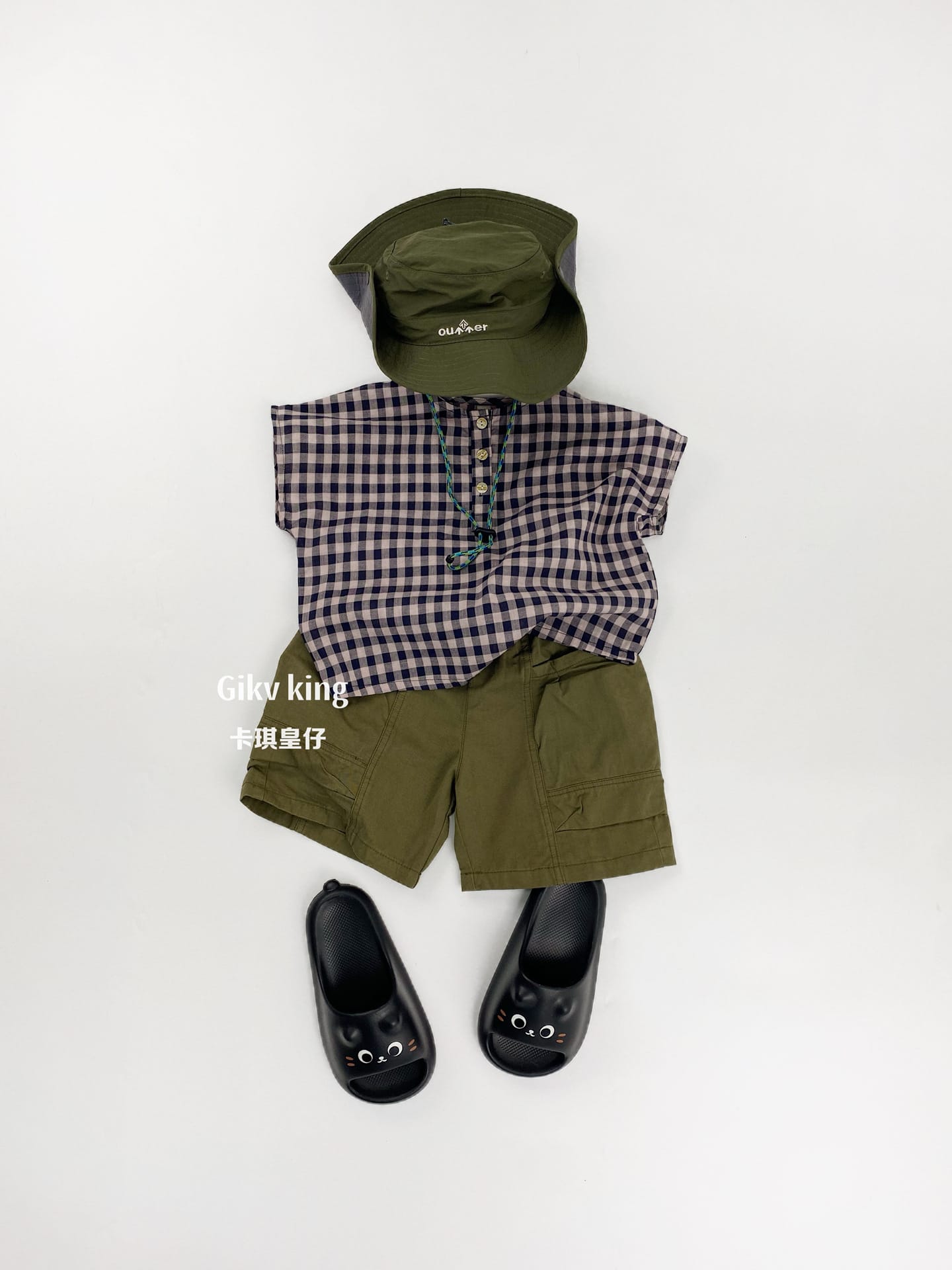 Henley Neckline Dropped Shoulder Shirt ギンガムチェック フレンチスリーブブラウス【mh0012831】 Gikv king 半袖シャツ・ブラウス