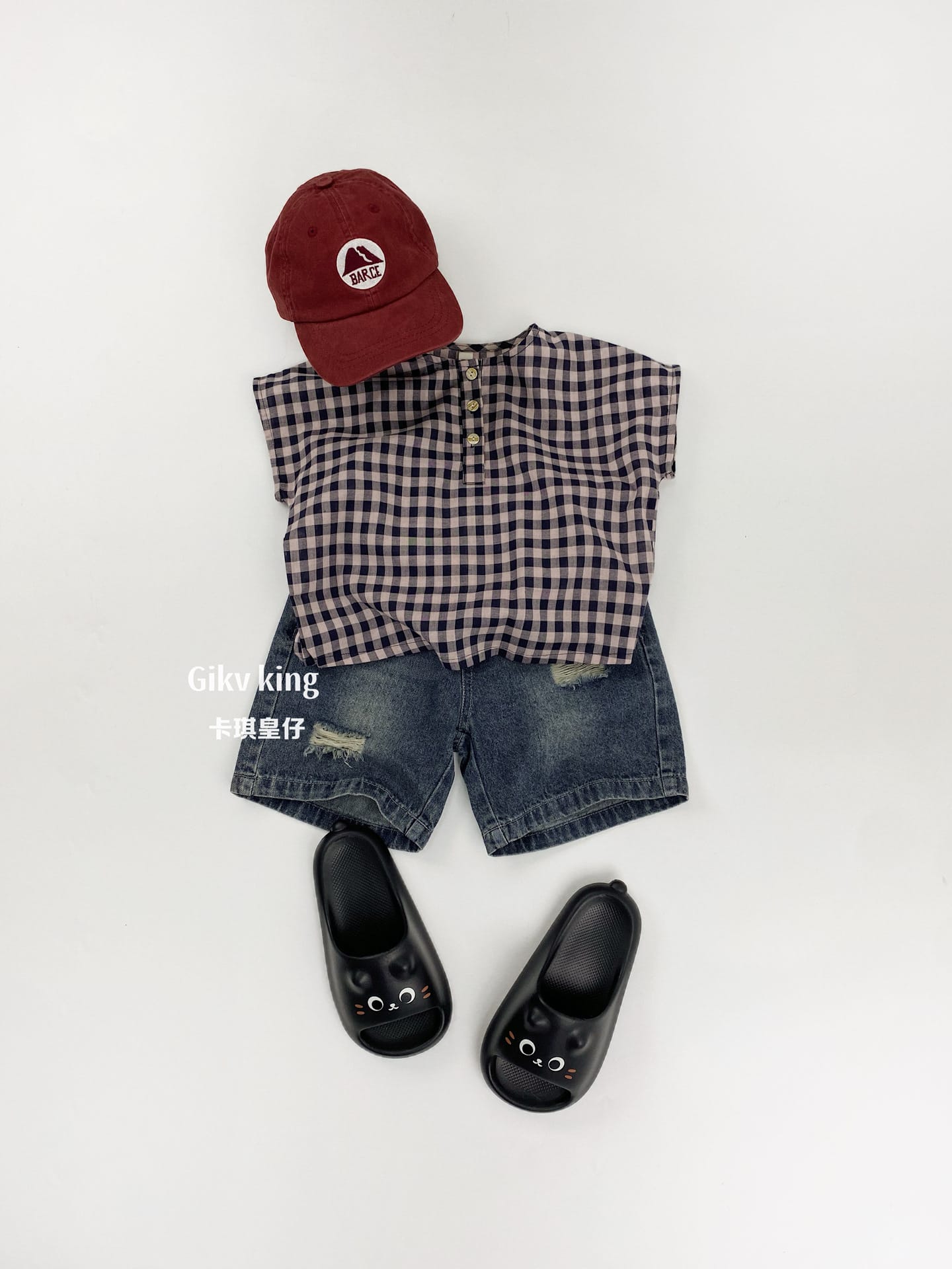 Henley Neckline Dropped Shoulder Shirt ギンガムチェック フレンチスリーブブラウス【mh0012831】 Gikv king 半袖シャツ・ブラウス