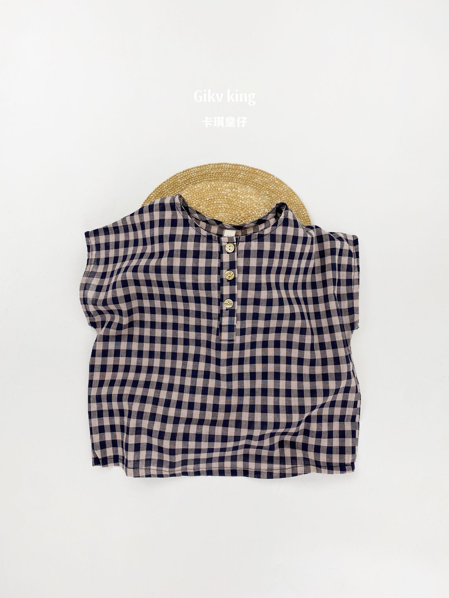 Henley Neckline Dropped Shoulder Shirt ギンガムチェック フレンチスリーブブラウス【mh0012831】 Gikv king 半袖シャツ・ブラウス