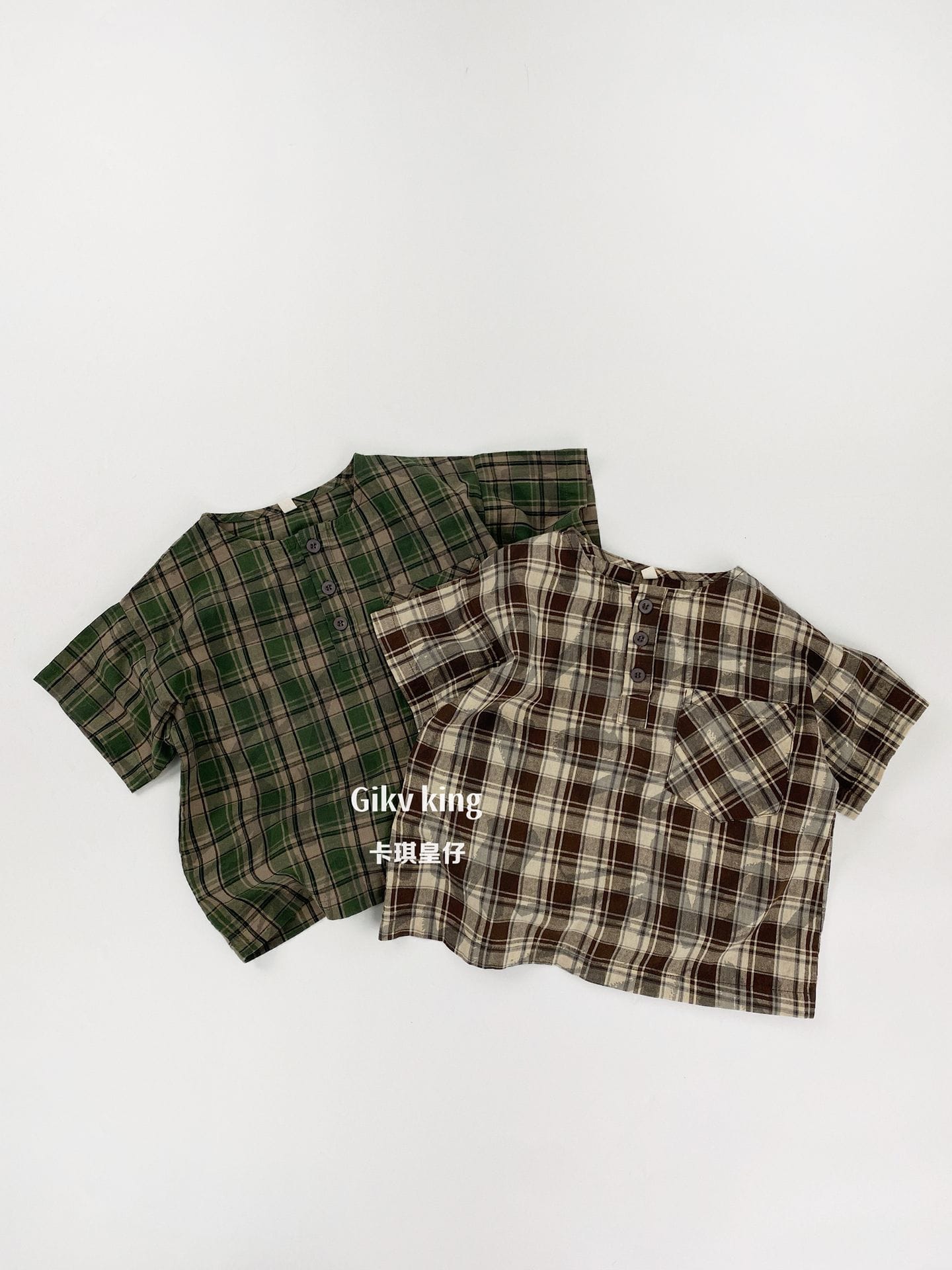 Henley Neckline Pocket Top タータンチェック 半袖シャツ【mh0012832】 Gikv king 半袖シャツ・ブラウス