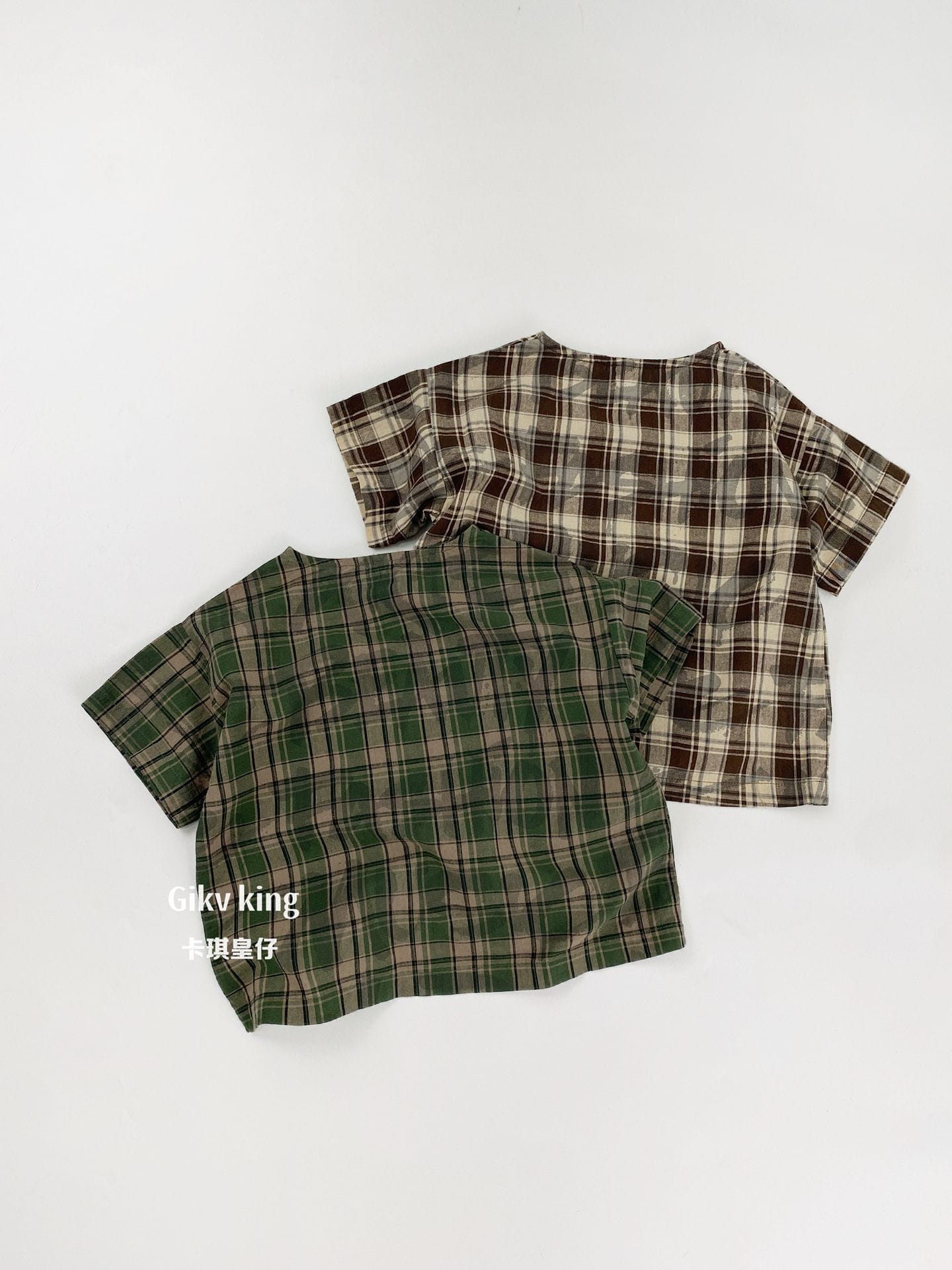 Henley Neckline Pocket Top タータンチェック 半袖シャツ【mh0012832】 Gikv king 半袖シャツ・ブラウス
