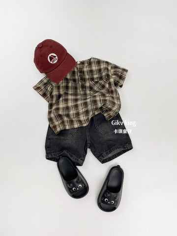 Henley Neckline Pocket Top タータンチェック 半袖シャツ【mh0012832】 Gikv king 半袖シャツ・ブラウス