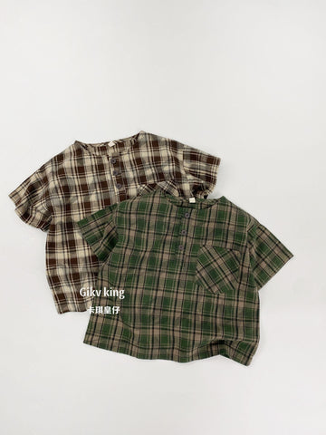 Henley Neckline Pocket Top タータンチェック 半袖シャツ【mh0012832】 Gikv king 半袖シャツ・ブラウス