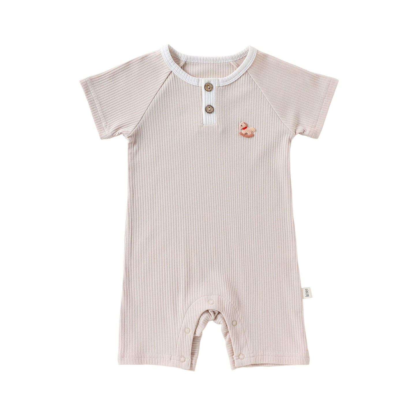 Henley Neckline Short Sleeve Modal Romper ワンポイント 刺繍 半袖ロンパース【mh0012781】 Apricot / 66cm Beitaoya 半袖ロンパース