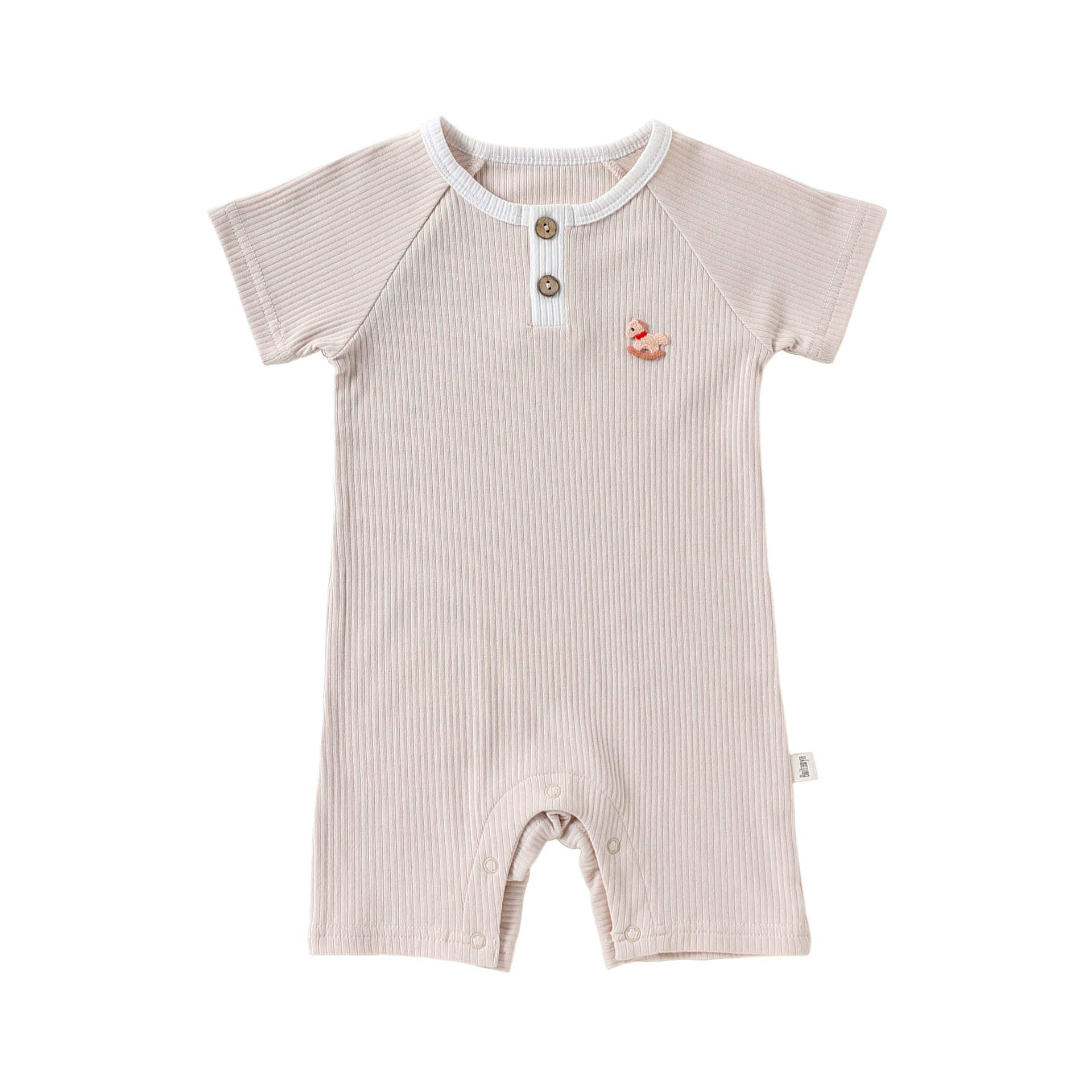 Henley Neckline Short Sleeve Modal Romper ワンポイント 刺繍 半袖ロンパース【mh0012781】 Apricot / 66cm Beitaoya 半袖ロンパース