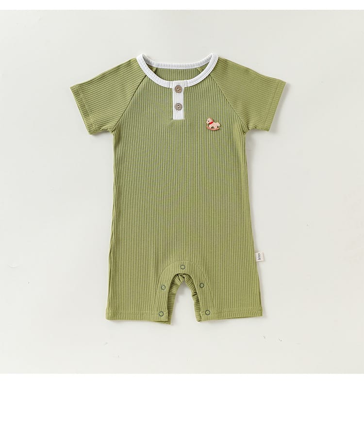 Henley Neckline Short Sleeve Modal Romper ワンポイント 刺繍 半袖ロンパース【mh0012781】 Beitaoya 半袖ロンパース