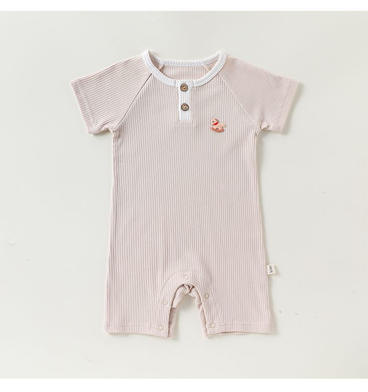 Henley Neckline Short Sleeve Modal Romper ワンポイント 刺繍 半袖ロンパース【mh0012781】 Beitaoya 半袖ロンパース