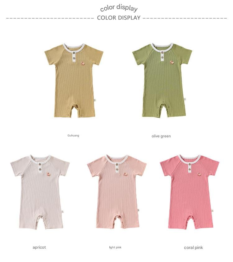 Henley Neckline Short Sleeve Modal Romper ワンポイント 刺繍 半袖ロンパース【mh0012781】 Beitaoya 半袖ロンパース
