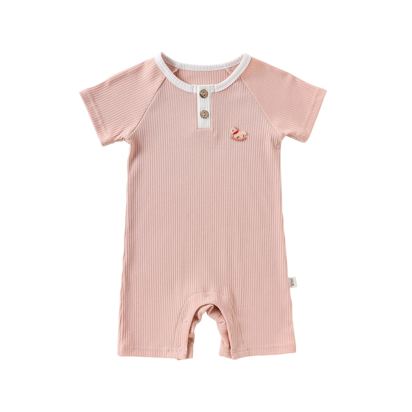 Henley Neckline Short Sleeve Modal Romper ワンポイント 刺繍 半袖ロンパース【mh0012781】 Light Pink / 66cm Beitaoya 半袖ロンパース
