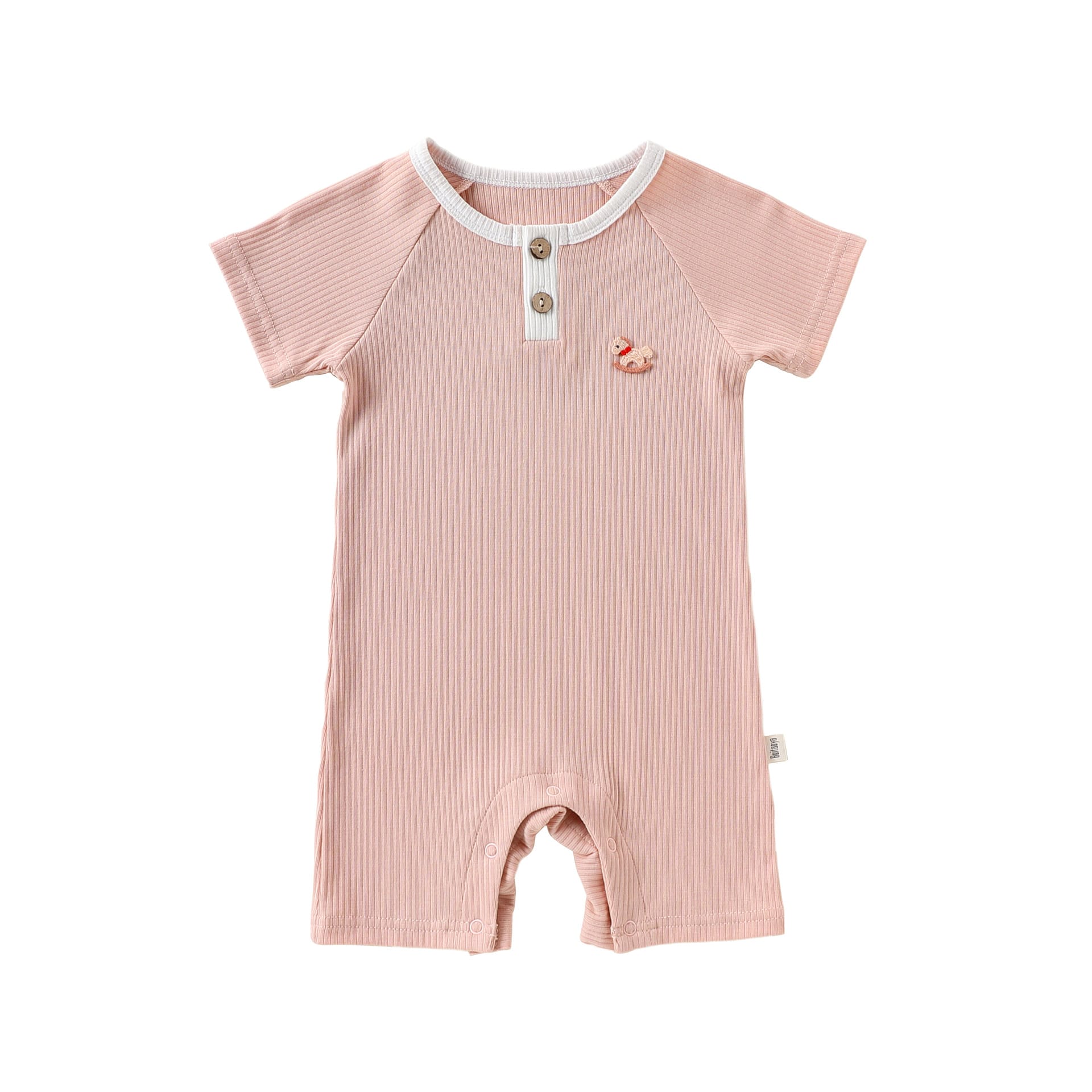 Henley Neckline Short Sleeve Modal Romper ワンポイント 刺繍 半袖ロンパース【mh0012781】 Light Pink / 66cm Beitaoya 半袖ロンパース
