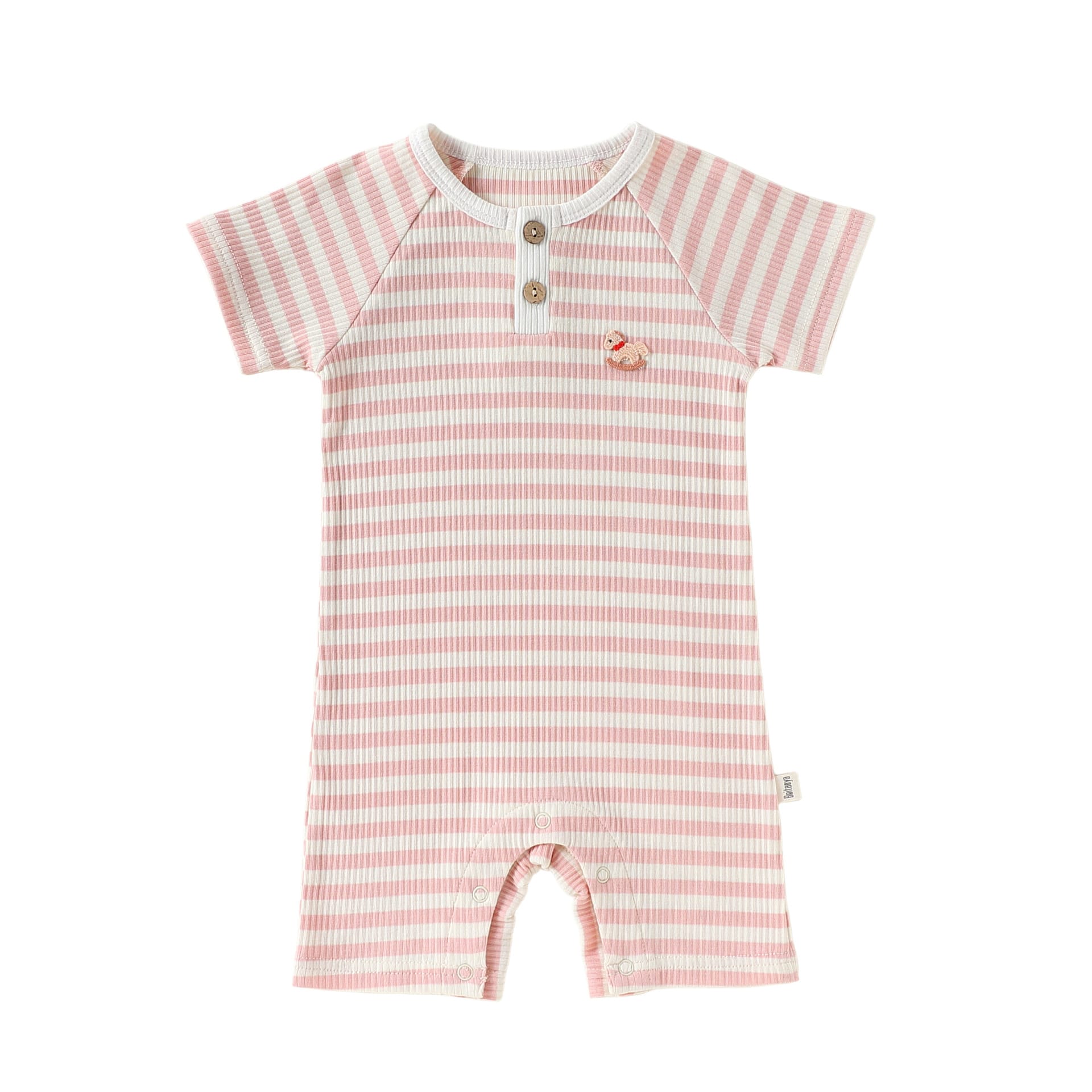 Henley Neckline Short Sleeve Modal Romper ワンポイント 刺繍 半袖ロンパース【mh0012781】 Pink / 66cm Beitaoya 半袖ロンパース