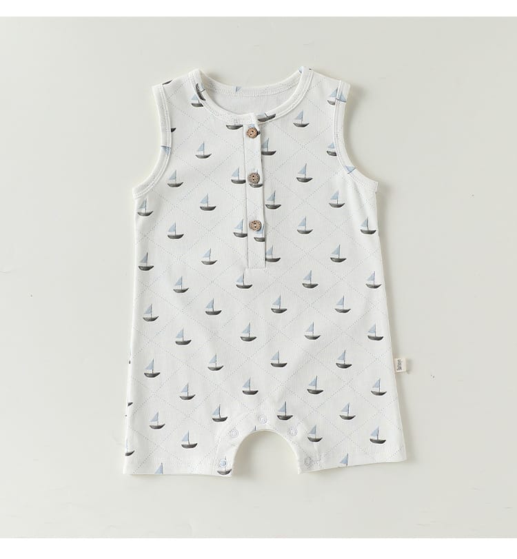 Henley Neckline Sleeveless Cotton ヨット ダイヤ ノースリーブロンパース【mh0012776】 Beitaoya ノースリーブロンパース