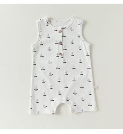 Henley Neckline Sleeveless Cotton ヨット ダイヤ ノースリーブロンパース【mh0012776】 Beitaoya ノースリーブロンパース