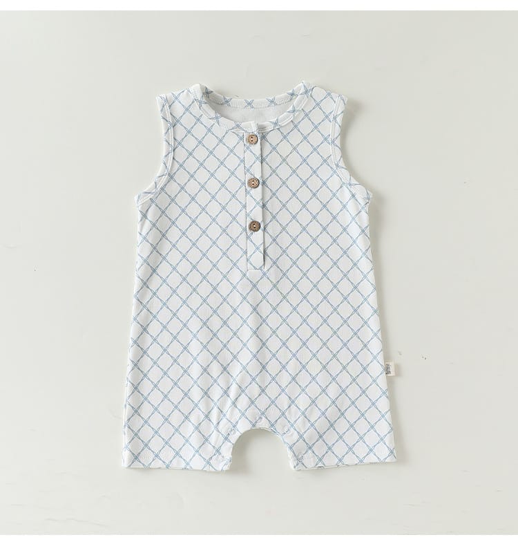 Henley Neckline Sleeveless Cotton ヨット ダイヤ ノースリーブロンパース【mh0012776】 Beitaoya ノースリーブロンパース