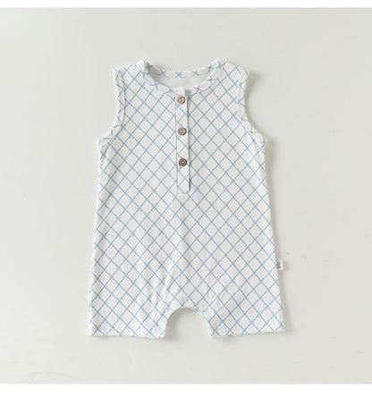 Henley Neckline Sleeveless Cotton ヨット ダイヤ ノースリーブロンパース【mh0012776】 Beitaoya ノースリーブロンパース