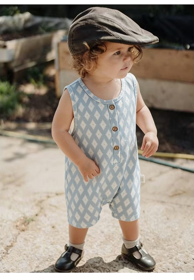 Henley Neckline Sleeveless Cotton ヨット ダイヤ ノースリーブロンパース【mh0012776】 Beitaoya ノースリーブロンパース
