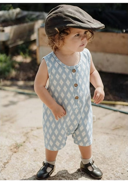 Henley Neckline Sleeveless Cotton ヨット ダイヤ ノースリーブロンパース【mh0012776】 Beitaoya ノースリーブロンパース