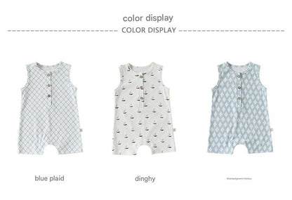 Henley Neckline Sleeveless Cotton ヨット ダイヤ ノースリーブロンパース【mh0012776】 Beitaoya ノースリーブロンパース