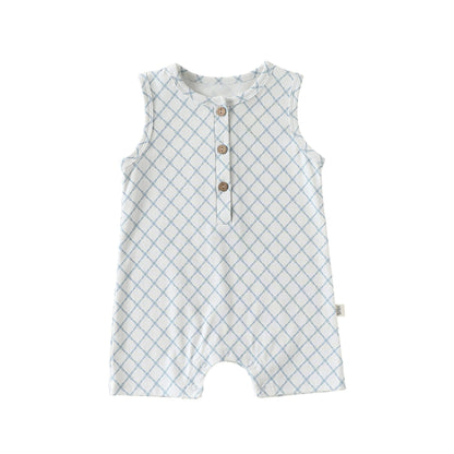 Henley Neckline Sleeveless Cotton ヨット ダイヤ ノースリーブロンパース【mh0012776】 Beitaoya ノースリーブロンパース