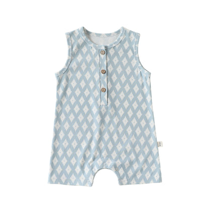 Henley Neckline Sleeveless Cotton ヨット ダイヤ ノースリーブロンパース【mh0012776】 Blue bottom rhombus / 66cm Beitaoya ノースリーブロンパース