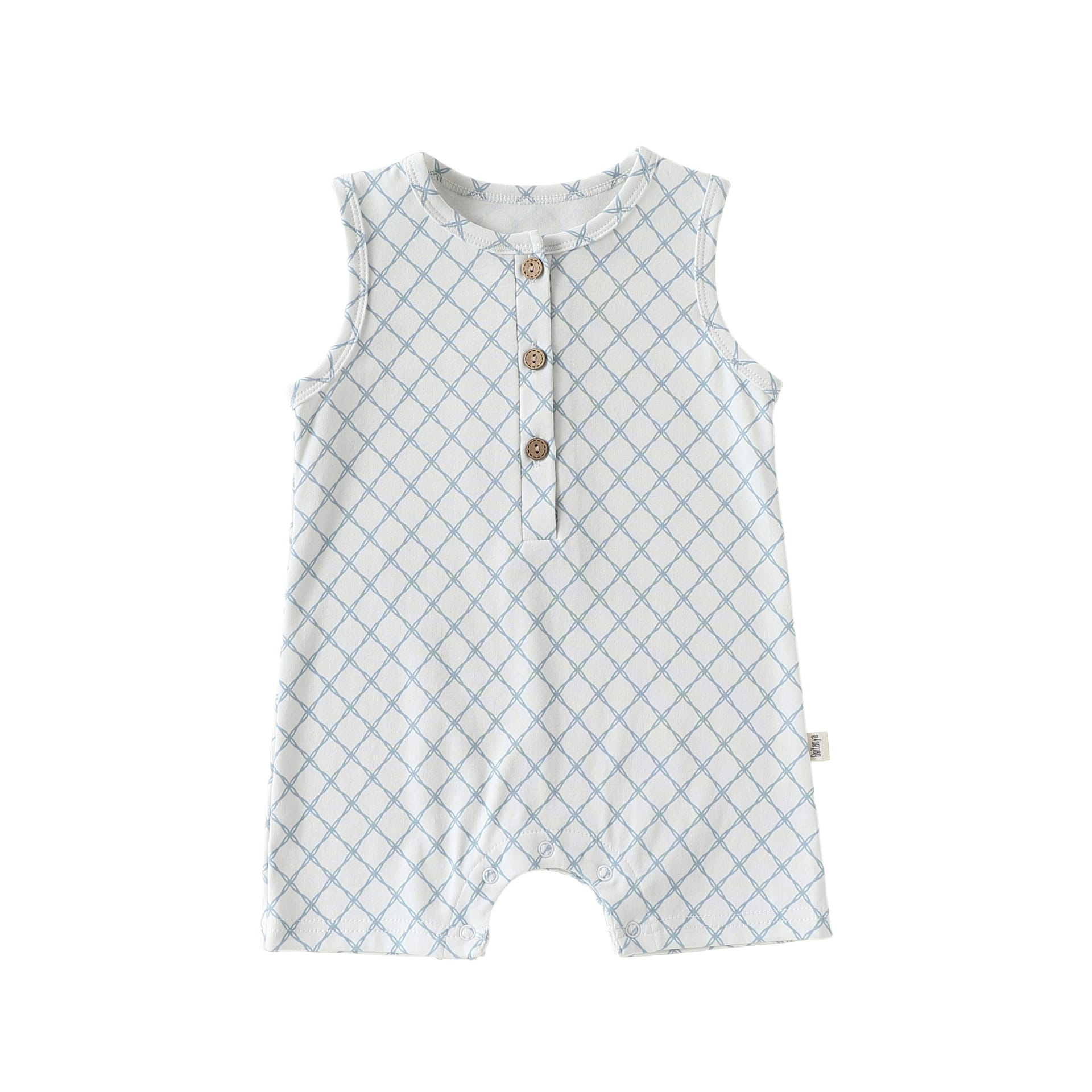 Henley Neckline Sleeveless Cotton ヨット ダイヤ ノースリーブロンパース【mh0012776】 Blue check / 66cm Beitaoya ノースリーブロンパース