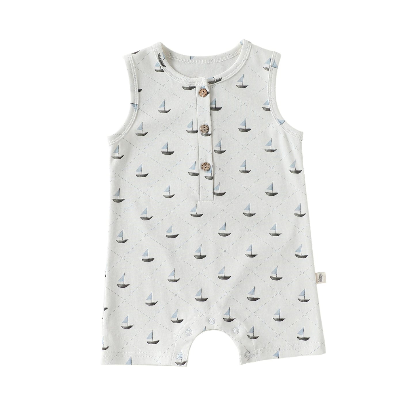 Henley Neckline Sleeveless Cotton ヨット ダイヤ ノースリーブロンパース【mh0012776】 Small sailboat / 66cm Beitaoya ノースリーブロンパース
