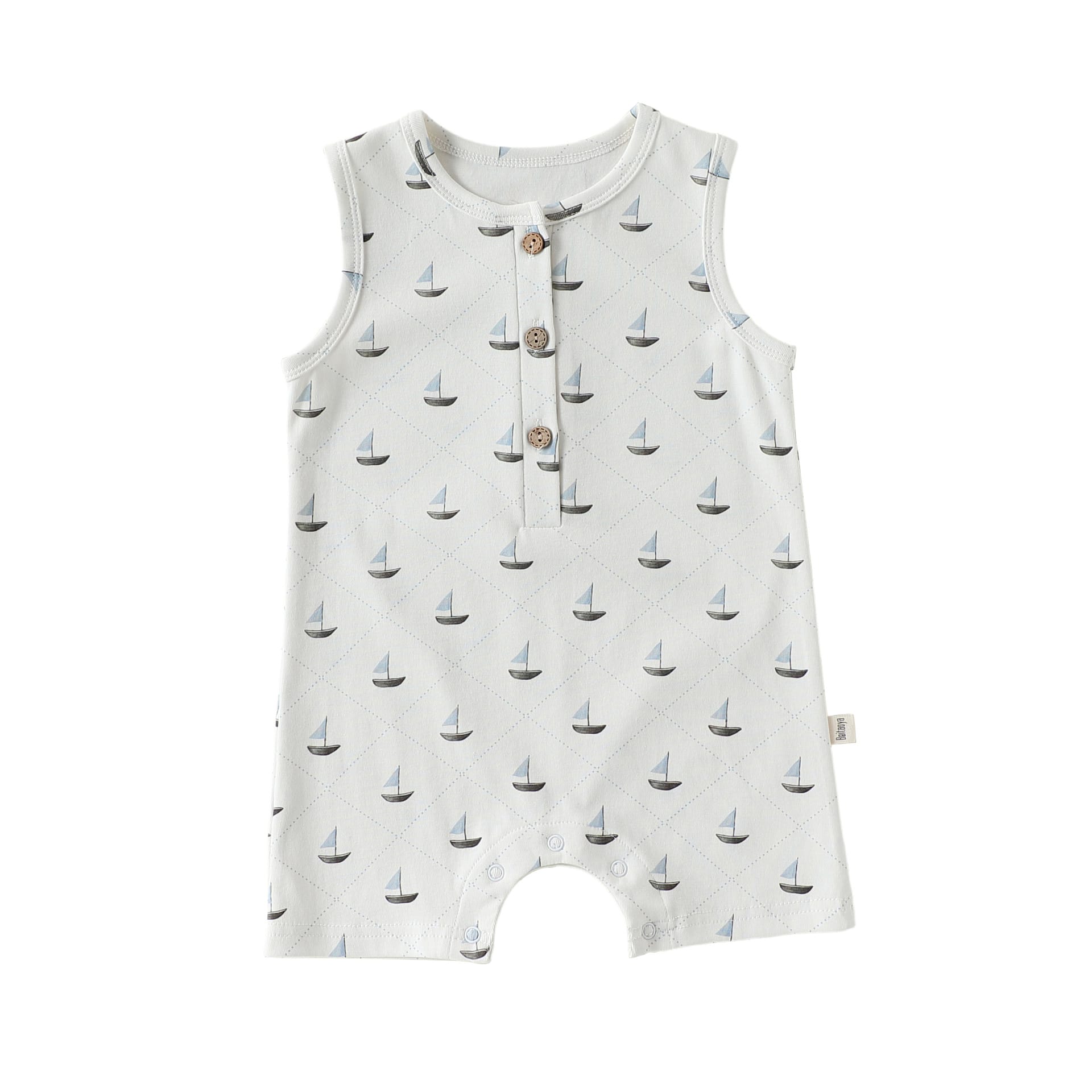 Henley Neckline Sleeveless Cotton ヨット ダイヤ ノースリーブロンパース【mh0012776】 Small sailboat / 66cm Beitaoya ノースリーブロンパース