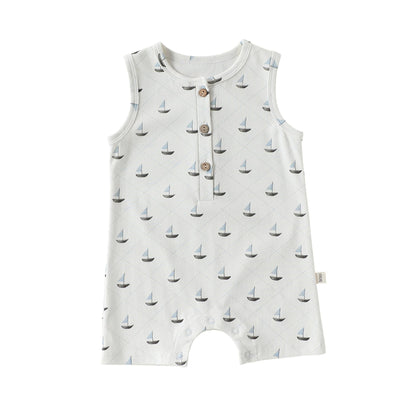 Henley Neckline Sleeveless Cotton ヨット ダイヤ ノースリーブロンパース【mh0012776】 Small sailboat / 66cm Beitaoya ノースリーブロンパース