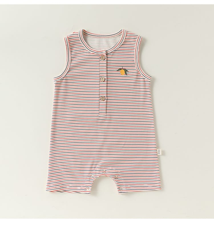 Henley Neckline Sleeveless Cotton ストライプ レモン ロンパース【mh0012778】 Beitaoya ノースリーブロンパース