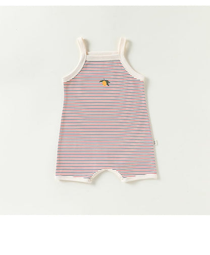 Henley Neckline Sleeveless Cotton ストライプ レモン ロンパース【mh0012778】 Beitaoya ノースリーブロンパース