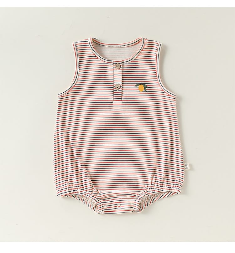Henley Neckline Sleeveless Cotton ストライプ レモン ロンパース【mh0012778】 Beitaoya ノースリーブロンパース
