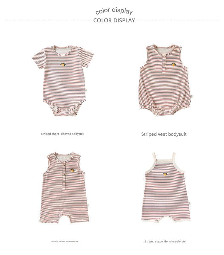 Henley Neckline Sleeveless Cotton ストライプ レモン ロンパース【mh0012778】 Beitaoya ノースリーブロンパース