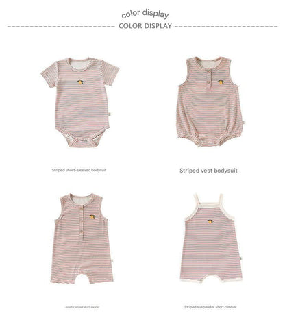 Henley Neckline Sleeveless Cotton ストライプ レモン ロンパース【mh0012778】 Beitaoya ノースリーブロンパース