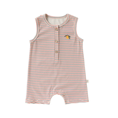 Henley Neckline Sleeveless Cotton ストライプ レモン ロンパース【mh0012778】 Beitaoya ノースリーブロンパース