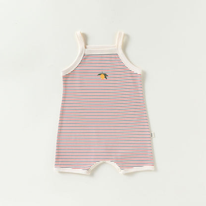 Henley Neckline Sleeveless Cotton ストライプ レモン ロンパース【mh0012778】 Beitaoya ノースリーブロンパース